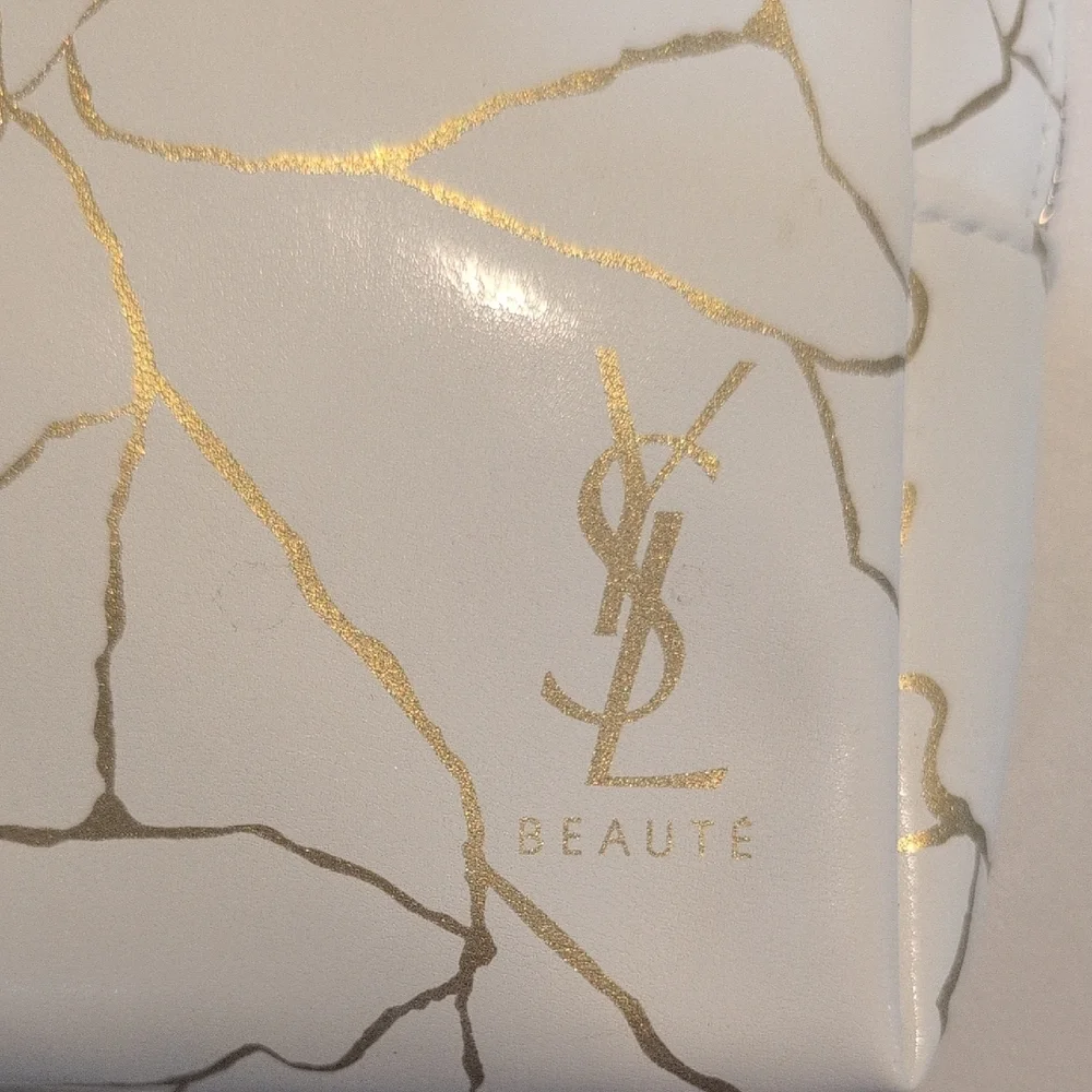 Yves Saint Laurent Beaute White and Gold Cosmetic Bag New Unused